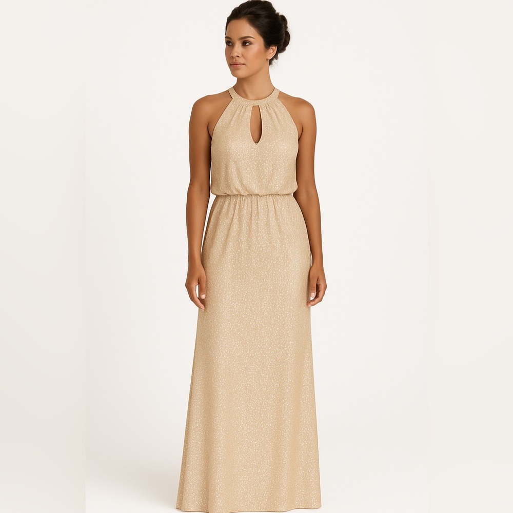 Bill Levkoff Sleeveless Racerback Champagne Sequin Gown – Size 12